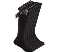 COSHAL® 3 paia di calzini alti al ginocchio per ragazze, calzini in cotone con fiocchi soffici, calzini per il rientro a scuola, uniformi, feste, calzini lunghi per ragazze con fiocco al ginocchio