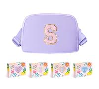 COSHAYSOO Marsupio a vita piccola con toppa con lettera iniziale, cinturino regolabile per donne, adolescenti, ragazze, corsa, viaggi, borsa da viaggio alla moda, Lavanda, Small, S