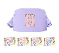 COSHAYSOO Marsupio a vita piccola con toppa con lettera iniziale, cinturino regolabile per donne, adolescenti, ragazze, corsa, viaggi, borsa da viaggio alla moda, Lavanda, Small, H