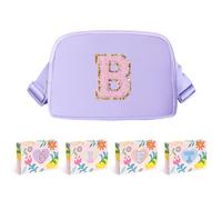 COSHAYSOO Marsupio a vita piccola con toppa con lettera iniziale, cinturino regolabile per donne, adolescenti, ragazze, corsa, viaggi, borsa da viaggio alla moda, Lavanda, Small, B