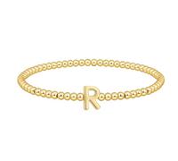 Coshilta Braccialetti con perline in oro da donna, placcati in oro 14 carati, braccialetti con iniziali C, alla moda, braccialetto elasticizzato delicato con lettere dorate, per donne, gioielli da