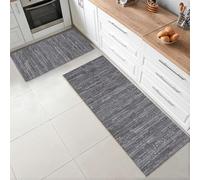 CosìCasa Set 2 Pezzi Tappeto Bamboo Cucina Eco-Sostenibile | Tappeto Cucina Antiscivolo Lavabile Ideale Come Passatoia Cucina o Tappeto Ingresso Interno: 50X75 + 50X180, Grigio