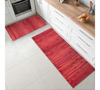 CosìCasa Set 2 Pezzi Tappeto Bamboo Cucina Eco-Sostenibile | Tappeto Cucina Antiscivolo Lavabile Ideale Come Passatoia Cucina o Tappeto Ingresso Interno: 50X75 + 50X140, Rosso