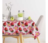CosìCasa - Tovaglia Antimacchia 120x180 con Fantasia di Frutta | Copritavolo Rettangolare, Ideale Tovaglia da Esterno da 8 Posti per Pic Nic e Pasti all'Aperto [Tovaglia 140x180, Fragole e Fiori]