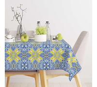 CosìCasa - Tovaglia Antimacchia 240x140 con Stampa Maiolica| Copritavolo Rettangolare, Ideale come Tovaglia da Esterno da 12 Posti per Pic Nic e Pasti all'Aperto [Tovaglia 140x230, Blu e Giallo]