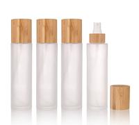 COSIDEA 4 flaconi vuoti da 120 ml / 4oz con coperchio in bambù in vetro smerigliato con nebulizzatore fine per flaconi di liquido, profumi, articoli da toeletta, flaconi di toner