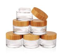 COSIDEA 6 barattoli vuoti in vetro trasparente da 50 g, con coperchi in bambù, riutilizzabili, contenitori da viaggio per cosmetici, burrocacao, unguenti, lozioni