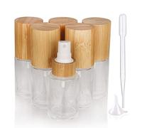 COSIDEA - 6 flaconcini spray in vetro trasparente da 30 ml / 1 oz con coperchio in bambù e testina nebulizzatrice fine per profumi liquidi, cosmetici e flaconi di tonico