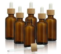 COSIDEA 6pcs Vuoto Marrone Rotondo 50ml 1.6oz ambra olio contagocce bottiglia per siero olio essenza bottiglie con tappo di bambù