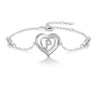 Cosie Lily Bracciali Donna, Argento 925 Bracciale con Iniziale Cuore A-Z Gioielli, Regalo Compleanno San Valentino Natale, Regali Per Mamma Fidanzata Coppia Amica Lettera Braccialetto P