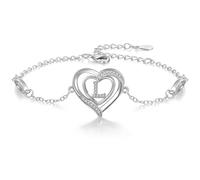 Cosie Lily Pulsera De Mujer, Argento Sterling Ley 925 Bracelet Cuore Iniziale A-Z Pulseras Brazalete Regalo, Compleanno San Valentino Natale,Mamma Amigas Coppia Plata CorazóN Braccialet L