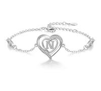 Cosie Lily Pulsera De Mujer, Argento Sterling Ley 925 Bracelet Cuore Iniziale A-Z Pulseras Brazalete Regalo, Compleanno San Valentino Natale,Mamma Amigas Coppia Plata CorazóN Braccialet N