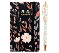 Cosiesnest 2025 Diario Tascabile 2025 Diario Settimana da Visualizzare 1 PCS A6 Diario 2025+ 1 PCS Penna 15.7x9.2cm Giorno per Pagina per Fare Lista Taccuino Pianificatore Giornaliero (Nero)
