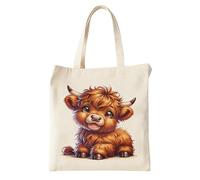 Cosiesnest Borsa tote in tela con motivo mucca delle Highland, pieghevole, riutilizzabile, regalo perfetto per donne, shopping, viaggi e uso quotidiano