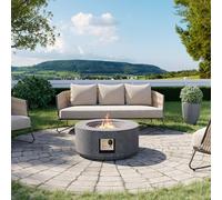 Cosiest Braciere a propano per esterni, 71,1 cm, rotondo, per patio esterno, certificato, base rettangolare in cemento da 50000 BTU con copertura antipioggia, rocce laviche gratuite