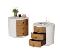 COSIEST Set di 2 comodini in legno con 3 cassetti, tavolino rotondo con 3 cassetti, cassettiera con cassetti per camera da letto, soggiorno