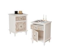 COSIEST Set di 2 comodini in legno, tavolino da fattoria con contenitore, comodino con cassetti per camera da letto, soggiorno