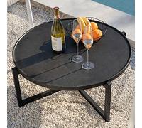 COSIEST Tavolino da caffè rotondo per esterni, piccolo, grigio scuro, 30,5 x 80 cm, per tutte le stagioni, con piano in cemento, struttura in metallo, per giardino, balcone e soggiorno