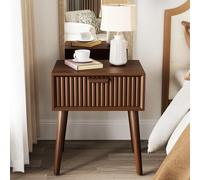COSIEST Tavolino moderno con motivo a righe, comodino metà secolo con cassetto portaoggetti, piccolo tavolino in legno per camera da letto, soggiorno