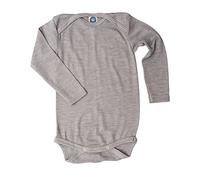Cosilana - Body a maniche lunghe, 70% lana, 30% seta, grigio melange, 62/68 cm