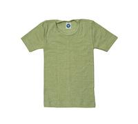 Cosilana - Canottiera da bambino a maniche corte, 45% cotone da coltivazione biologica controllata, 35% lana da allevamento biologico controllato, 20% seta, Verde mélange., 92 cm