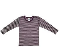 Cosilana Canottiera per bambini a maniche lunghe, in 70% lana proveniente da allevamento biologico controllato e 30% seta, Strisce prugna, 152
