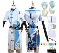 Cosimfy Anime Genshin Impact Chongyun Cosplay Costume Vestito Giochi Ruolo Kinich Ifa Furina Cosplay Uniformi Set Halloween Festa Carnevale Dress Up Suit con Parrucca Cappotto per Uomini (XS)