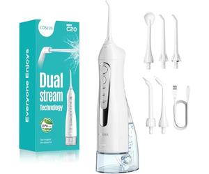 COSLUS C20 Idropulsore Dentale Portatile Senza Fili, 300 ML Irrigatore Idropulsore Ricaricabile Impermeabile IPX7 Foppio Flusso Water Orale Flosser Pulizia Denti Ideale per Viaggi a Casa