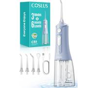 COSLUS C51 Idropulsore Dentale Con Modalità Jet, 6 Pressioni,Blu Nebbia | Per Ortodonzia, Apparecchi Ortodontici, Gengive Sensibili, Portatile da Viaggio, Vano Porta-Ugelli Integrato,3 Modalità