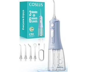 COSLUS C51 Idropulsore Dentale Con Modalità Jet, 6 Pressioni,Blu Nebbia | Per Ortodonzia, Apparecchi Ortodontici, Gengive Sensibili, Portatile da Viaggio, Vano Porta-Ugelli Integrato,3 Modalità