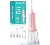 COSLUS C51 Idropulsore Dentale Con Modalità Jet, 6 Pressioni,Rosa | Per Ortodonzia, Apparecchi Ortodontici, Gengive Sensibili, Portatile da Viaggio, Vano Porta-Ugelli Integrato,3 Modalità