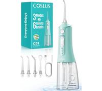 COSLUS C51 Idropulsore Dentale Con Modalità Jet, 6 Pressioni,Verde Acqua | Per Ortodonzia, Apparecchi Ortodontici, Gengive Sensibili, Portatile da Viaggio, Vano Porta-Ugelli Integrato,3 Modalità