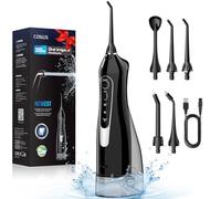 COSLUS Idropulsore Dentale Portatile Senza Fili, 300 ML Irrigatore Idropulsore Ricaricabile Foppio Flusso Impermeabile IPX7 Water Orale Flosser Pulizia Denti Ideale per Viaggi a Casa Nero