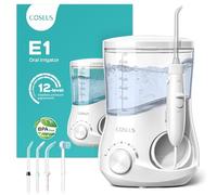 COSLUS Idropulsore elettrico per denti, plettro dentale professionale per gengive ortodontiche e sensibili, 12 impostazioni di pressione e 4 punte multifunzionali per più utenti, uso domestico, bianco