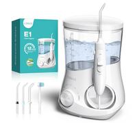 COSLUS Idropulsore ad acqua, idropulsore dentale con 12 impostazioni di pressione, gengive professionali, bretelle, 600 ml, irrigatore orale elettrico, impermeabile, pulizia profonda con 5 punte per