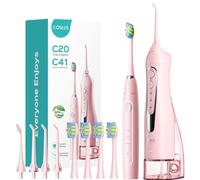 COSLUS Kit di pulizia orale 2 in 1 per denti, bretelle, gengive, spazzolatura e filo interdentale, per adulti, famiglia, viaggi, senza BPA, rosa, C20 e C41