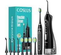 COSLUS Kit di pulizia orale 2 in 1 per denti, bretelle, gengive, spazzolatura e filo interdentale, per adulti, famiglia, viaggi, senza BPA, nero, C20 e C41