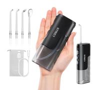 COSLUS Mini idropulsore da viaggio: design compatto portatile, irrigatore orale senza fili con 4 modalità, serbatoio rimovibile, impermeabile IPX7 per parentesi graffe, ortodontico, denti sensibili in
