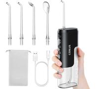 COSLUS T40 Irrigatore dentale portatile orale mini: design compatto e wireless, 4 modalità, serbatoio rimovibile, IPX7 impermeabile per ortodonzia, denti sensibili, uso in movimento, nero lucido