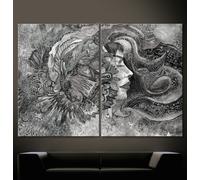 Cosma Astratto Immagine Tela Set Nero Bianco Grigio Moderno Stampa Artistica