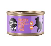 Cosma DUO Layer 6 x 70 g Umido per gatto - Mousse di Pollo con Pezzetti di Tonno