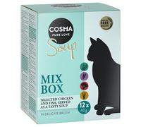 Cosma Soup 24 x 40 g Alimento umido per gatti - Mix: 6 x Pollo con Asparagi, 6 x Pollo con Fegato e Broccoli, 6 x Pollo e Salmone con Zucchine e Carote, 6 x Tonno con Piselli