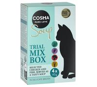 Cosma Soup pacco misto umido per gatto - Mix 2: Petto di Pollo & Salmone, Tonno con Piselli, Filetto di Pollo con Fegato di Pollo, Petto di Pollo con Asparagi