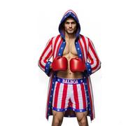 COSMAKER - Costume da boxe, da uomo, in raso, con stampa bandiera americana, balboa boxer, con stelle e strisce americane - - Large