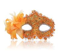 Cosmer Maschera veneziana da donna in pizzo e strass (arancione)