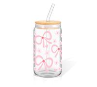 Cosmeria Aesthetic Bicchiere in Vetro con Coperchio e Cannuccia, Bicchiere da 16 oz, Versatile Ideale per caffè, Cocktail, Succo e Altro, Perfetto Come Regalo