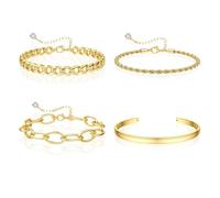 Cosmeria Chunky Gold Armband Damen Set, 4-teilig, mit umweltfreundlicher Beschichtung, robuste Accessoires für den Alltag, ideales Geschenk mit exquisiter Verpackung