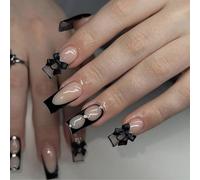 Cosmeria Press On Nails - Set di 24 unghie artificiali da incollare, con motivo a fiocco, con adesivo e lima per unghie, regalo per donne