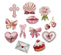 Cosmeria Set di 12 toppe termoadesive rosa per indumenti, toppe fai da te con scarpe da balletto, fiocchi, cuori e altro ancora, perfette per le ragazze