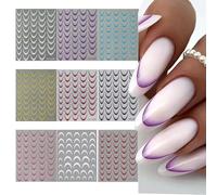 Cosmeria Set di adesivi per unghie 3D French Tip con 9 fogli e 396 adesivi, colorati autoadesivi, per eleganti design delle unghie a casa e in studio